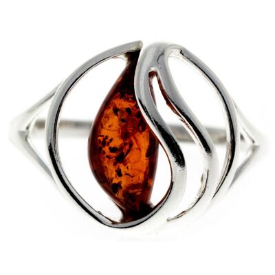 925 Sterling Silver & Baltic Amber Modern Ring - GL711 - Cognac