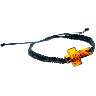 Pulsera ajustable de ámbar báltico genuino para hombre con cruz de ámbar - MB021