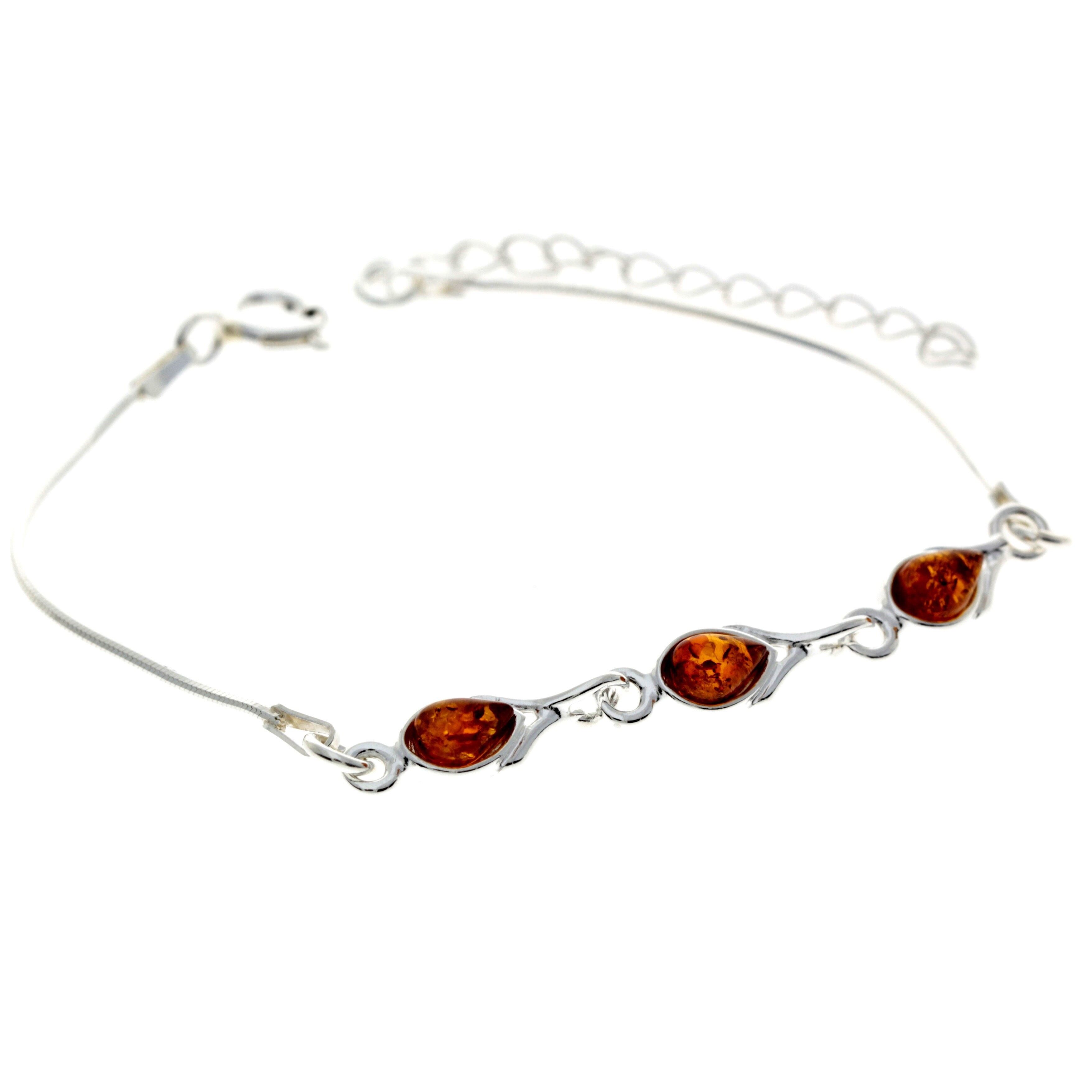Verstellbares Armband aus 925er Sterlingsilber und baltischem Bernstein - M568