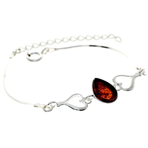 925 Sterling Silver & Baltic Amber Adjustable Bracelet with Silver Hearts - M567