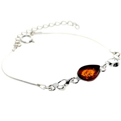 Bracciale regolabile in argento sterling 925 e ambra baltica con cuori in argento - M557