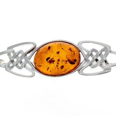 925 Sterling Silver & Baltic Amber Celtic Classic Brooch - 4024