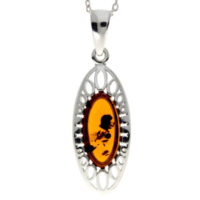 Pendentif design moderne en argent sterling 925 et ambre de la Baltique - GL2020