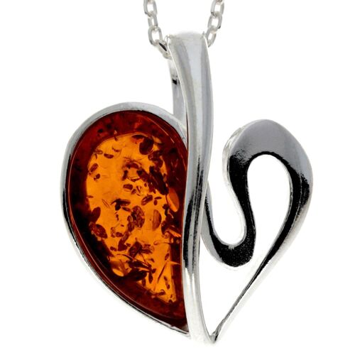 925 Sterling Silver & Baltic Amber Modern Heart Pendant - GL2015