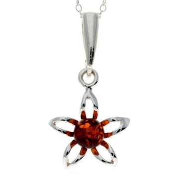 Pendentif fleur classique en argent sterling 925 et ambre de la Baltique - GL2010 1