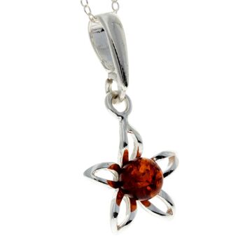 Pendentif fleur classique en argent sterling 925 et ambre de la Baltique - GL2010 4