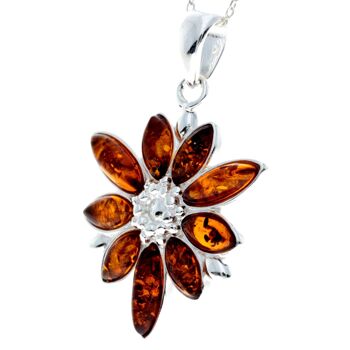 Pendentif fleur design moderne en argent sterling 925 et ambre de la Baltique - 318C 2