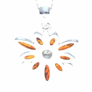 Pendentif fleur design moderne en argent sterling 925 et ambre de la Baltique - 318C 3