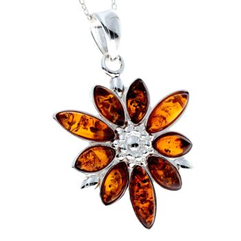 Pendentif fleur design moderne en argent sterling 925 et ambre de la Baltique - 318C 4