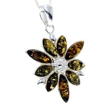 Pendentif fleur design moderne en argent sterling 925 et ambre de la Baltique - 318C 8