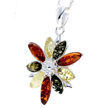 Pendentif fleur design moderne en argent sterling 925 et ambre de la Baltique - 318C 10