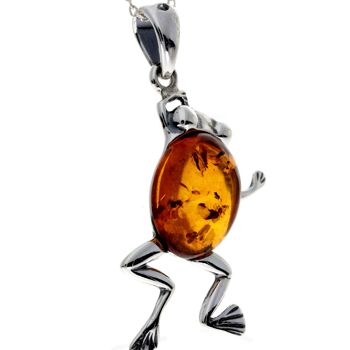 Pendentif grenouille moderne en argent sterling 925 et ambre de la Baltique - 1862V 4