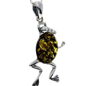 Pendentif grenouille moderne en argent sterling 925 et ambre de la Baltique - 1862V 8