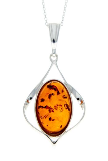 Grand pendentif moderne en argent sterling 925 et ambre de la Baltique - GL384 1