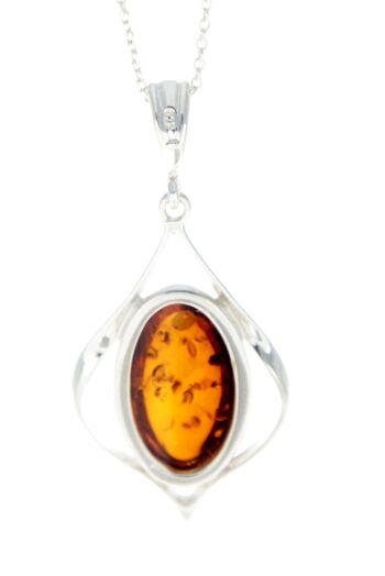 Grand pendentif moderne en argent sterling 925 et ambre de la Baltique - GL384 3