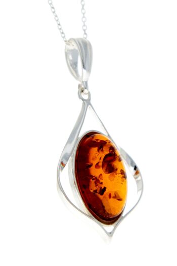 Grand pendentif moderne en argent sterling 925 et ambre de la Baltique - GL384 4