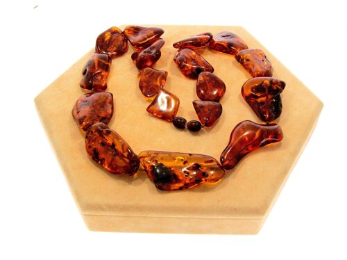 Genuine Cognac Baltic Amber Large Nuggets Luxurious Necklace - NE0167