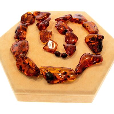 Genuine Cognac Baltic Amber Large Nuggets Luxurious Necklace - NE0167