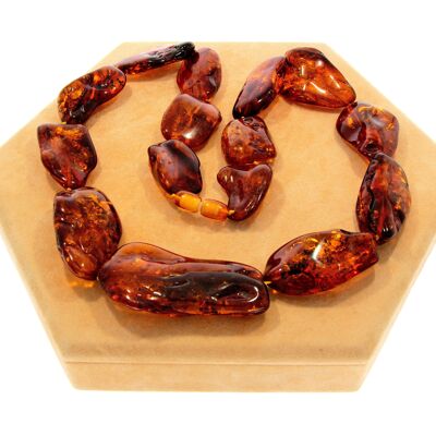 Genuine Cognac Baltic Amber Large Nuggets Luxurious Necklace - NE0166