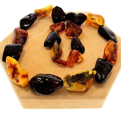 Genuine Multicoloured Baltic Amber Large Nuggets Luxurious Necklace - NE0165