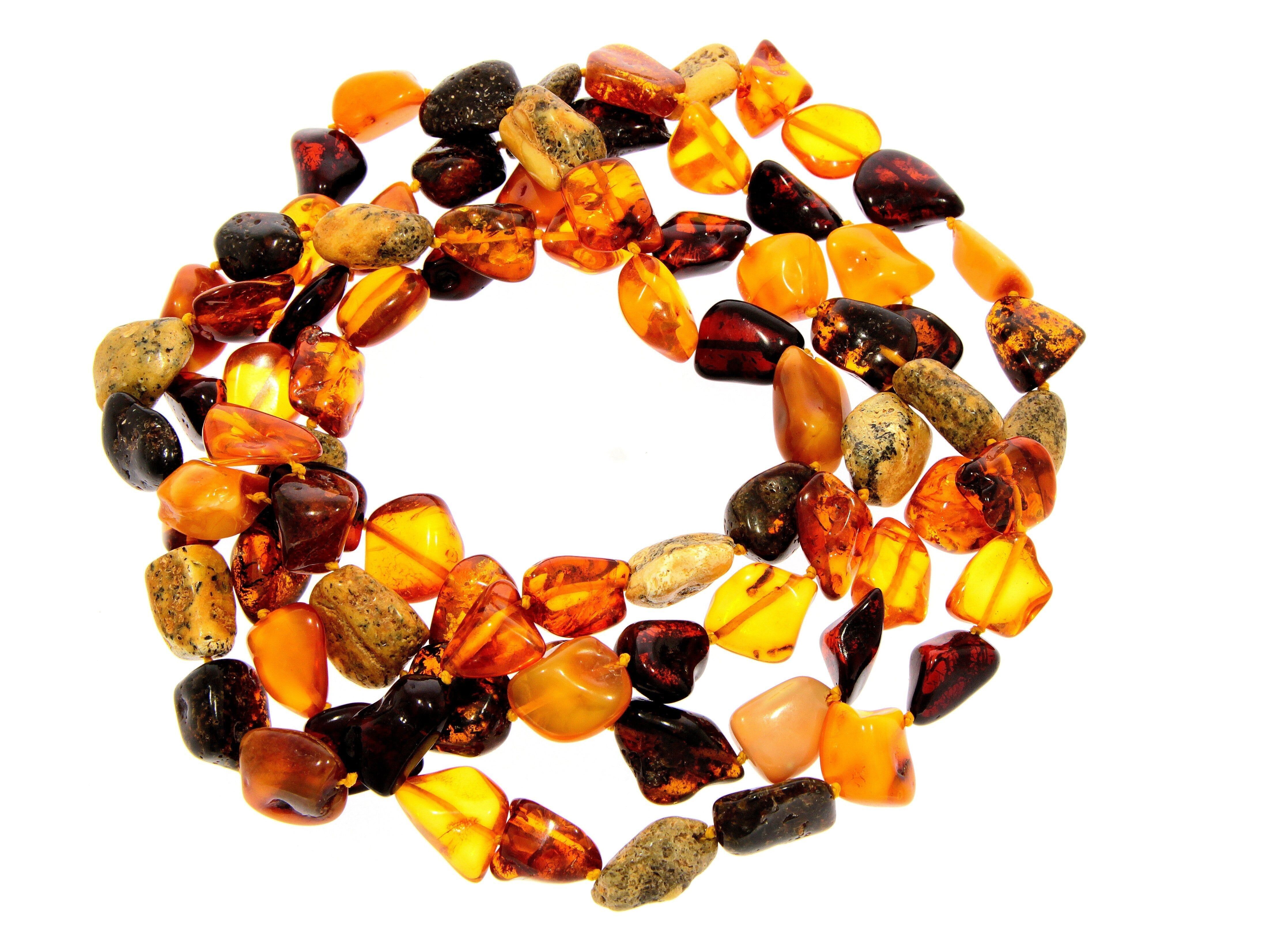 Luxuriöse Halskette aus echten baltischen Bernsteinen mit langen Nuggets - NE0186