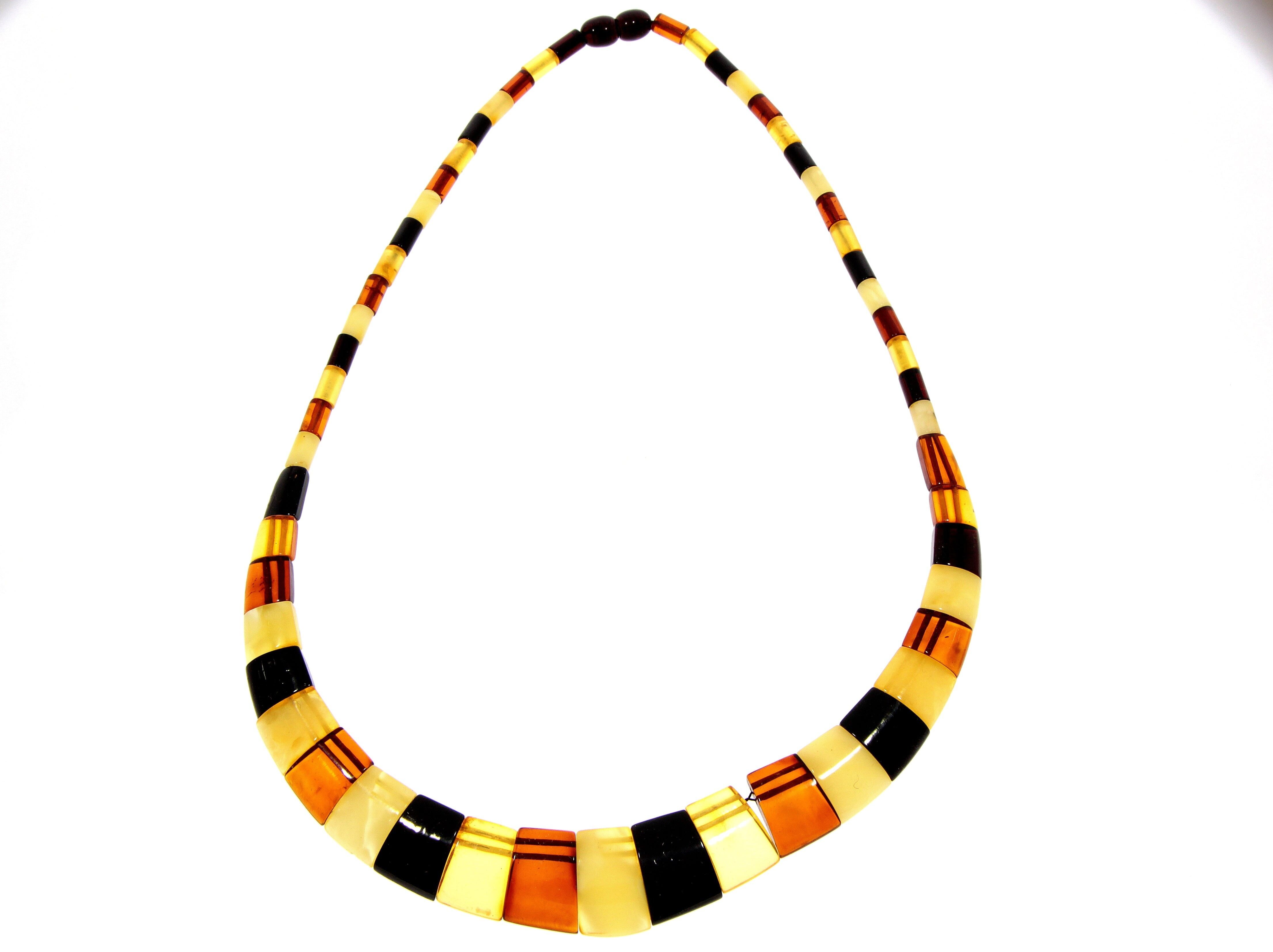 Collana egiziana in ambra multicolore NE0187 realizzata con ambra baltica genuina