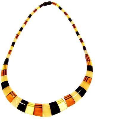 Collier égyptien en ambre multicolore NE0187 fabriqué avec de l'ambre véritable de la Baltique