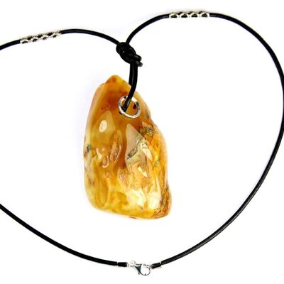 Genuine Massive Natural Amber Gemstone leather cord Luxurious necklace - NE0083