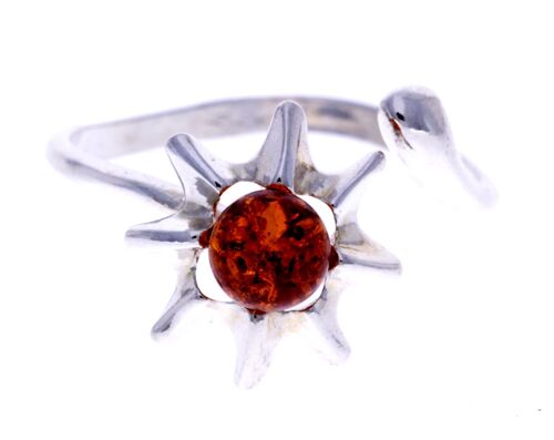 925 Sterling Silver & Baltic Amber Modern Designer Ring - GL703