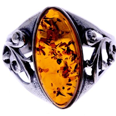 925 Sterling Silver & Baltic Amber Classic Designer Ring - 7010