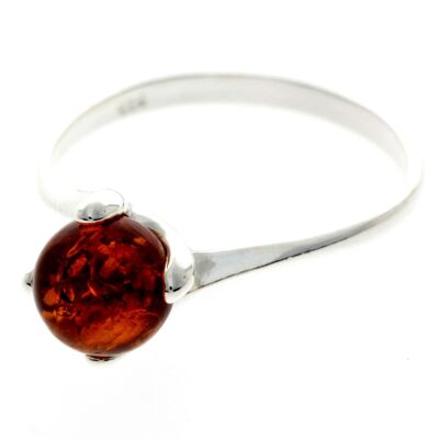 Bague de créateur classique en argent sterling 925 et ambre de la Baltique - GL442