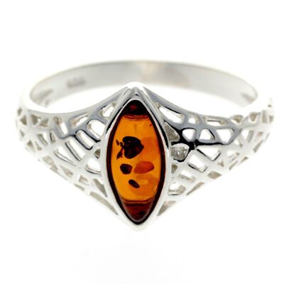 Bague de créateur moderne en argent sterling 925 et ambre de la Baltique - GL733