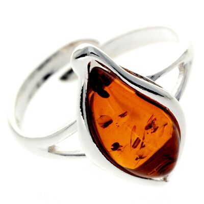 Bague de créateur moderne en argent sterling 925 et ambre de la Baltique - GL730A