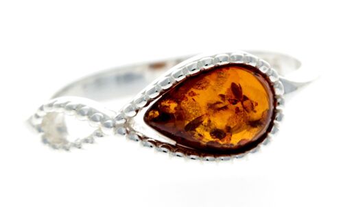 925 Sterling Silver & Baltic Amber Modern Designer Ring - GL720 - Cognac