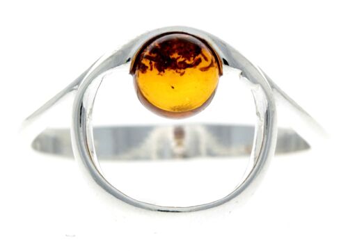 925 Sterling Silver & Baltic Amber Modern Designer Ring - GL718 - Cognac