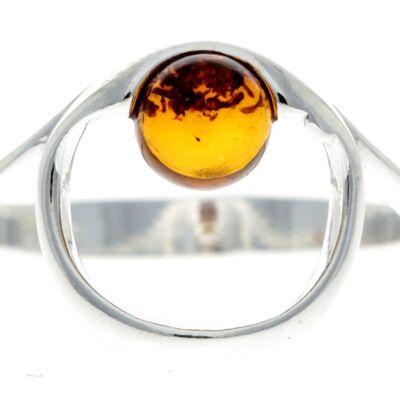 925 Sterling Silver & Baltic Amber Modern Designer Ring - GL718 - Cognac