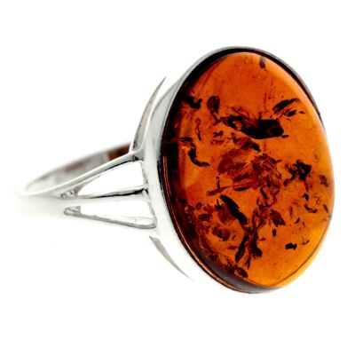 925 Sterling Silver & Genuine Baltic Amber Classic Designer Ring - 7504