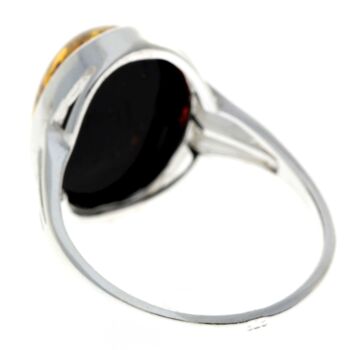 Bague de créateur classique en argent sterling 925 et véritable ambre de la Baltique - 7504 8