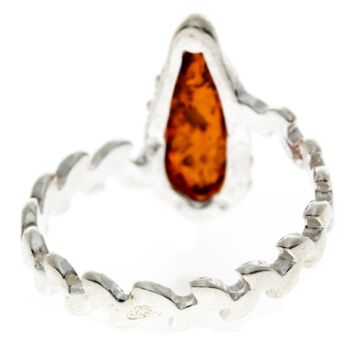 Bague de créateur moderne en argent sterling 925 et ambre de la Baltique - G401 - Cognac 3