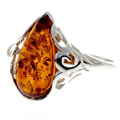 925 Sterling Silver & Baltic Amber Classic Designer Ring - GL737
