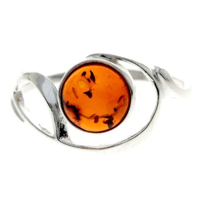 925 Sterling Silver & Baltic Amber Modern Designer Ring - 7537