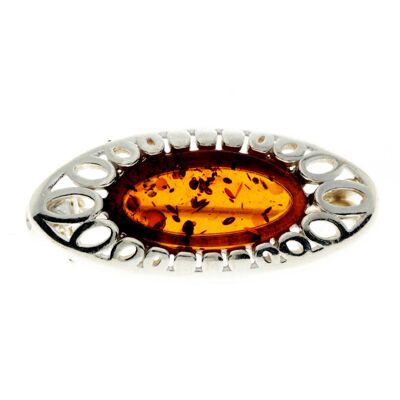 925 Sterling Silver & Baltic Amber Modern Brooch - GL823