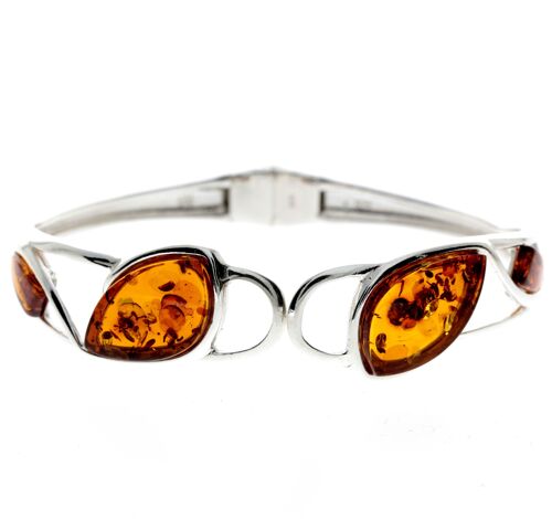 925 Sterling Silver & Baltic Amber Multi Stone Bangle - GL552