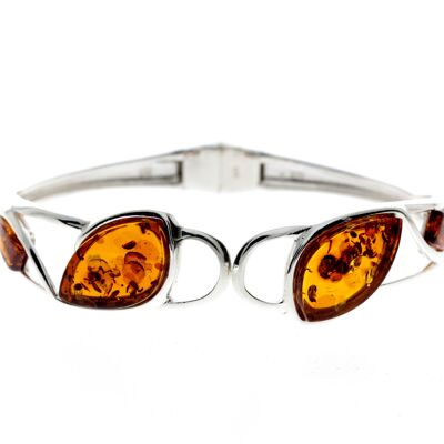 925 Sterling Silver & Baltic Amber Multi Stone Bangle - GL552