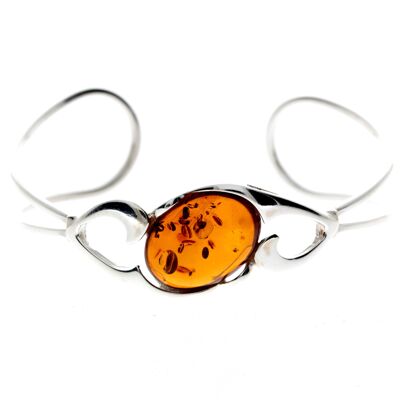 925 Sterling Silver & Baltic Amber Modern Adjustable Bangle - GL551