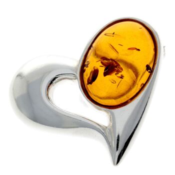 Broche coeur en argent sterling 925 et ambre de la Baltique - GL816 1