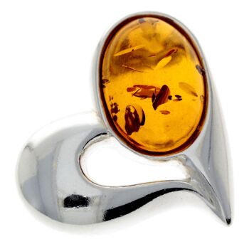 Broche coeur en argent sterling 925 et ambre de la Baltique - GL816 5