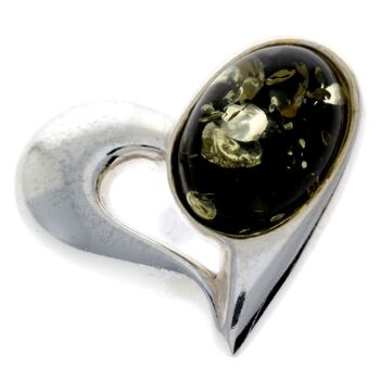 Broche coeur en argent sterling 925 et ambre de la Baltique - GL816 6