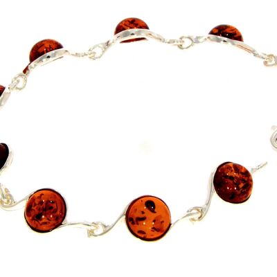 925 Sterling Silver & Baltic Amber Classic Link Bracelet 19 cm - 2092