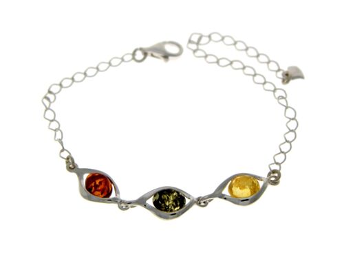 925 Sterling Silver & Baltic Amber Modern Adjustable Bracelet 20 cm - GL537